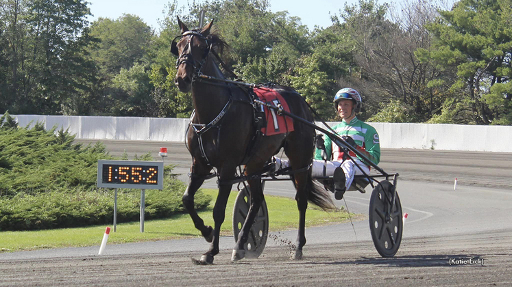 Caviart Justice heads to the winner's circle at Freehold Raceway
