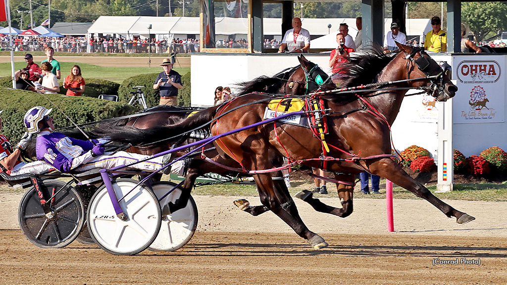 Ken Hanover winning his Little Brown Jug elimination