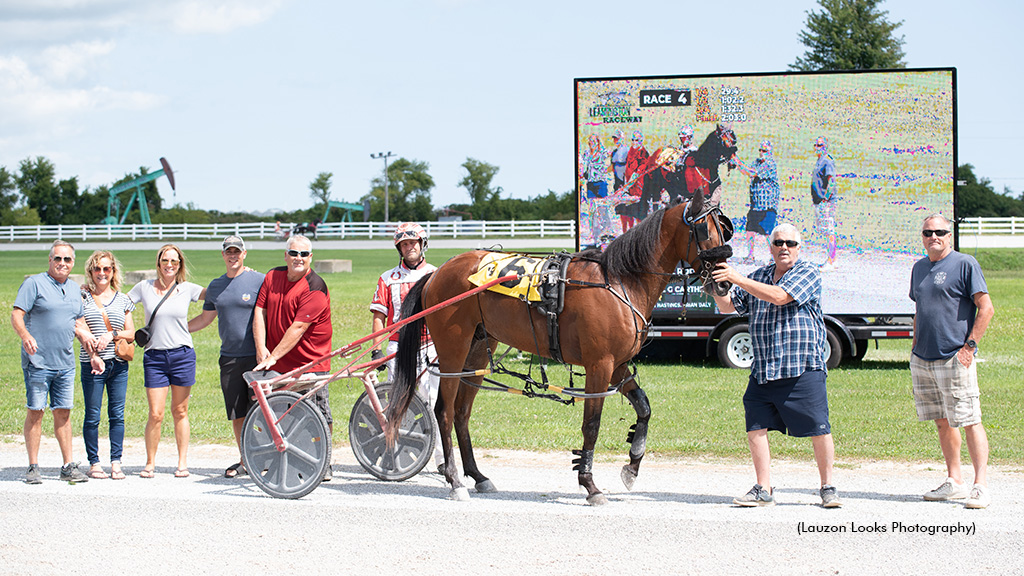 Love Triangle in the winner's circle at Leamington Raceway