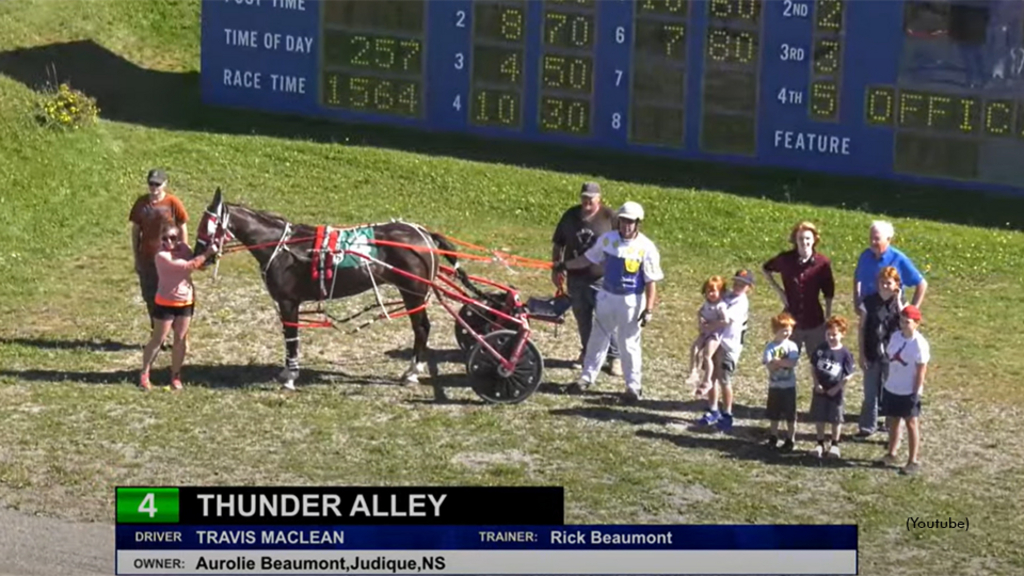 Thudner Alley in the Inverness Raceway winner's circle