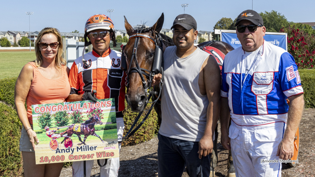 Andy Miller in the winner's circle after his 10,000th career driving win