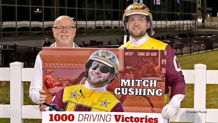 Mitch Cushing celebrates his 1,000th driving win